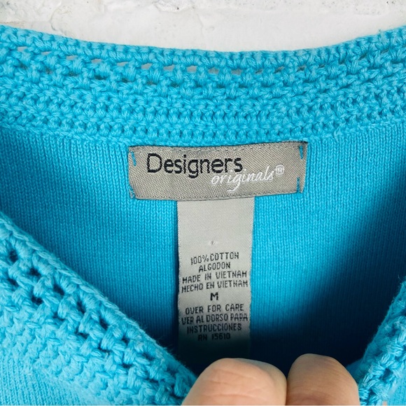 Designers Originals cotton blue Turquoise knit sleeveless blouse size medium - Picture 8 of 11